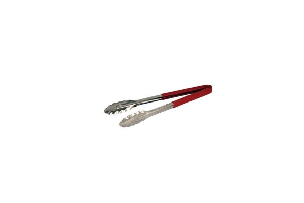 Genware Colour Coded Stainless Steel Tong 23cm Red