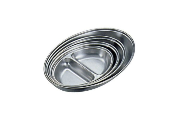 Stainless Steel 2 DIVISION Oval Vegetable Dish 10" Width 17.8cm