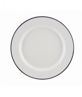 Enamel Wide Rim Plate White & Blue 20cm