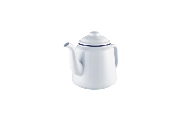 Enamel Teapot White with Blue Rim 1.5L