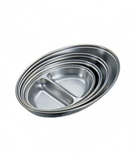 Stainless Steel 2 DIVISION Oval Veg Dish 14" Width 21.2cm